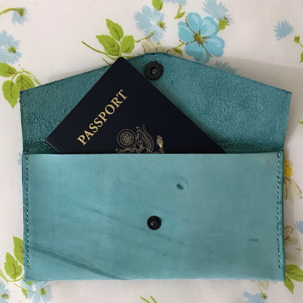 Hand Crafted Teal Wallet Passport Holder